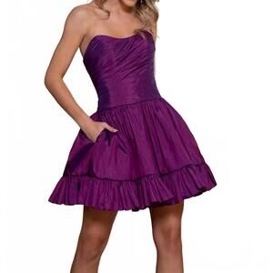NEW RACHEL ALLAN bow back strapless dress in ultraviolet
